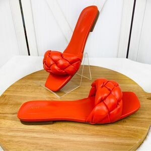 Nine West Sonet Braided Slide Sandal Shoes Orange 9
